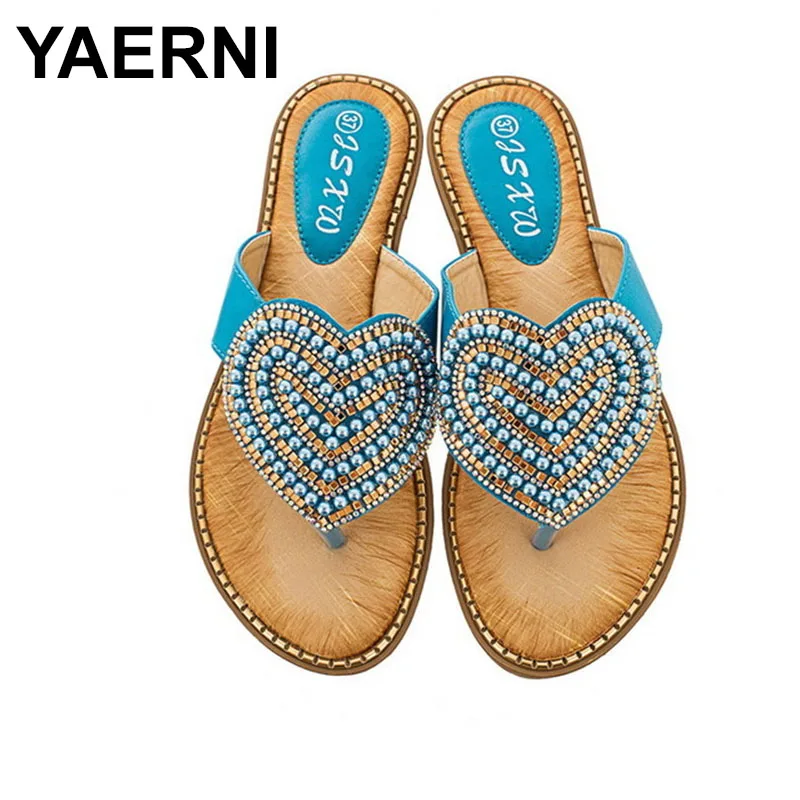 

YAERNI Women sandals 2019 new summer shoes pretty pearl comfortable sandals pearl chain beach slides taps 6 colors