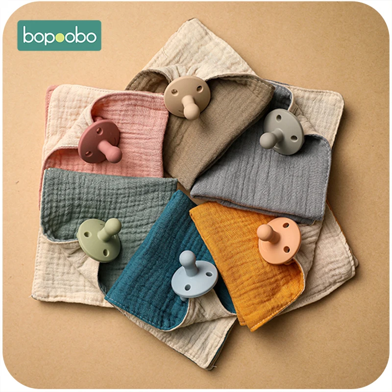 Bopoobo 1Pc Baby Bib Silicone Dummy Pacifier Set Feeding Drool Burp Cloth   Hypoallergenic Cotton Newborn Towels Saliva Bibs