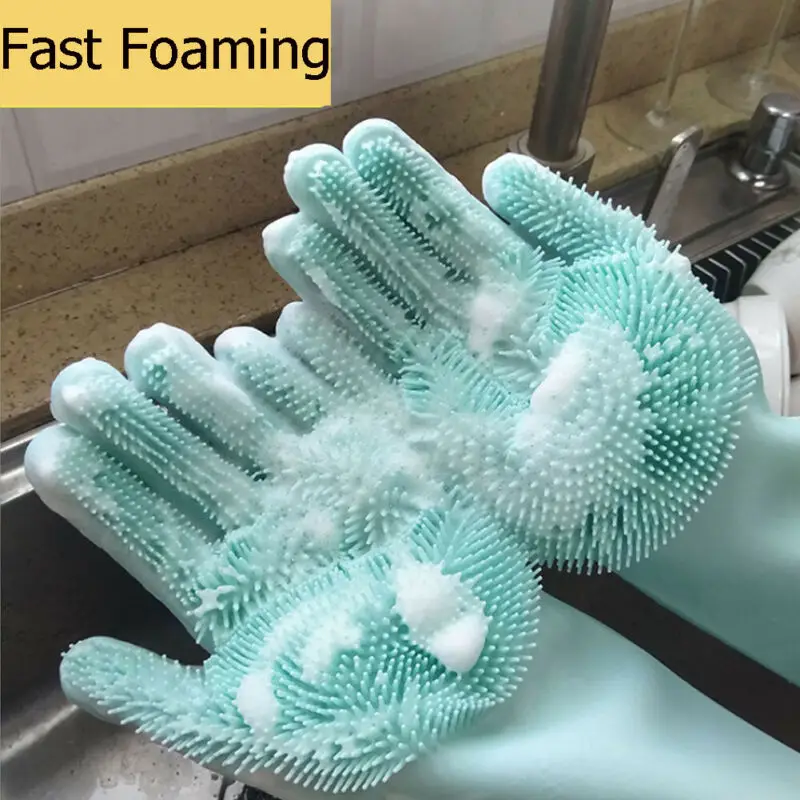 

1Pair Dishwashing Cleaning Gloves Magic Silicone Rubber Dish Washing Glove for Household Scrubber Kitchen Clean Tool Scrub