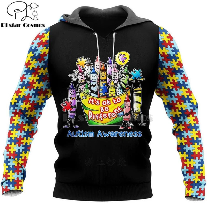 

Мужская толстовка с капюшоном PLstar Cosmos, Повседневная Толстовка с капюшоном, с 3D принтом «аутизм, OK To Be Different», пуловер-2