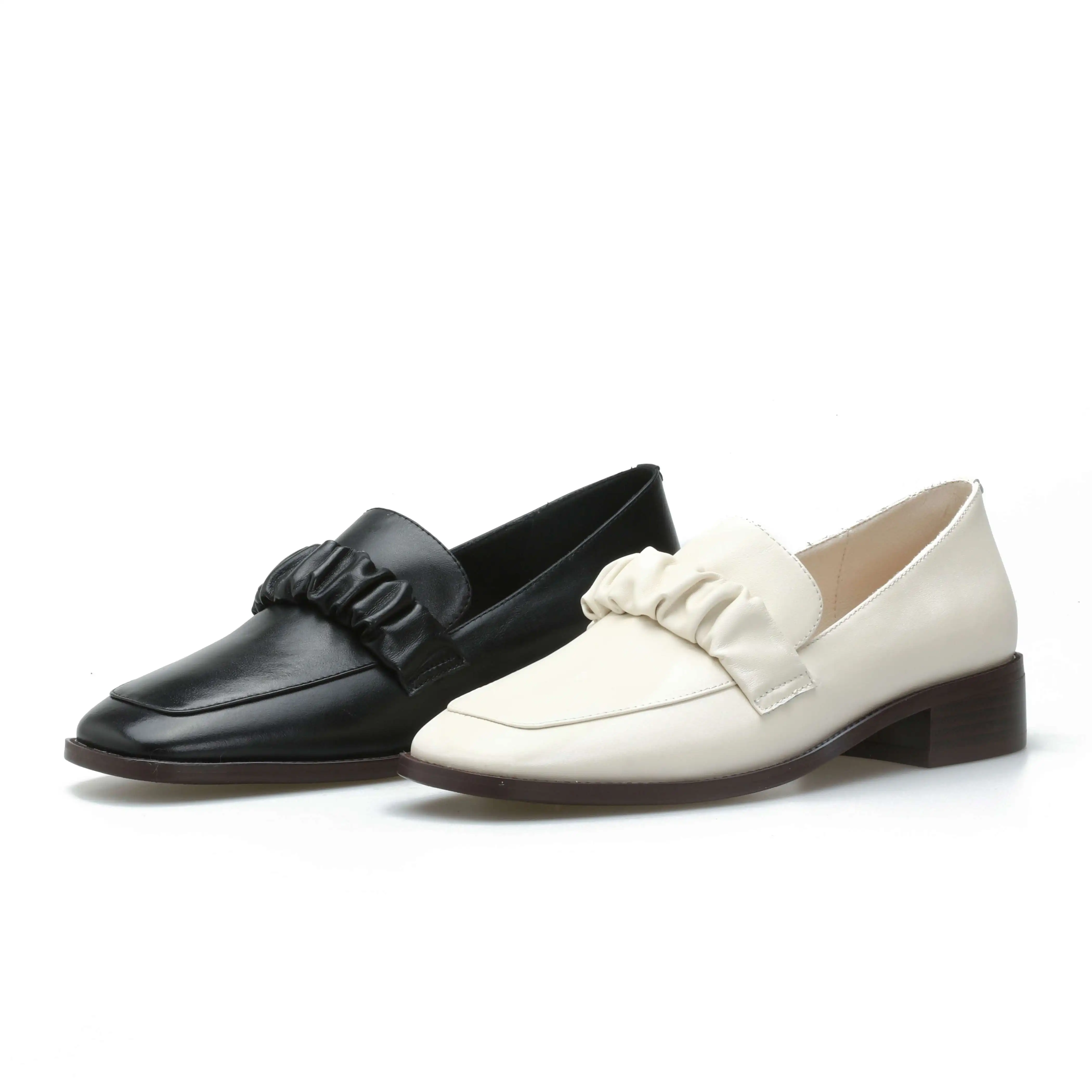 

Krazing pot genuine leather square toe med heel classic colors young lady daily wear slip on deep mouth fashion women pumps L02