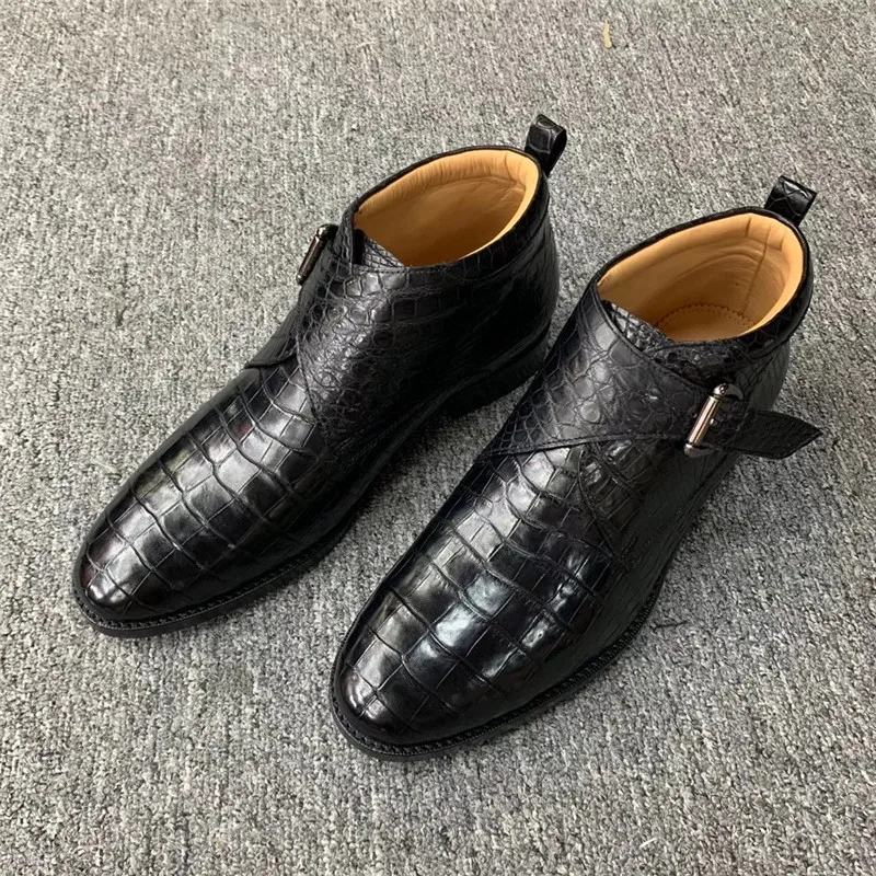 Аутентичные экзотические мужские зимние ботинки Челси из крокодиловой кожи с