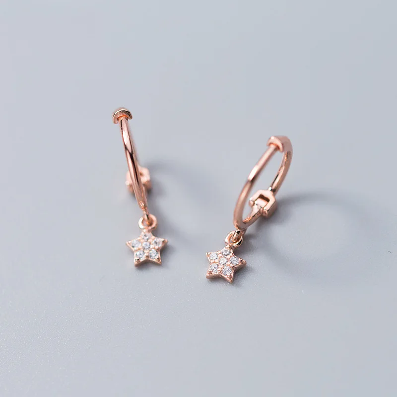 1 Pair Rose Stones Trusta,,, 925, твердые, Стерлинговое Серебро, звезда, маленькие серьги-гвоздики для девочек, подарок для подростков, женские модные ювелирные изделия DS900 - Окраска металла: 1 Pair Rose Stones