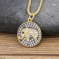 aibef geometric round elephant animal crystal pendant necklace gold color copper cubic zircon choker necklace for women jewelry