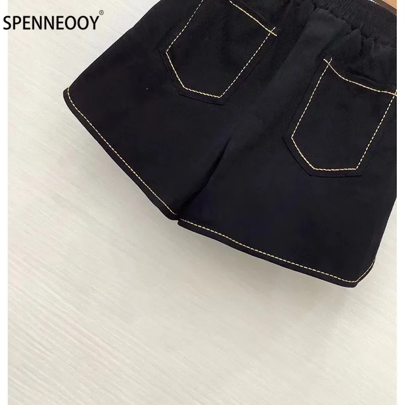 SPENNYMOOR 2021 Designer Brand Summer Shorts Women Elastic Waist Letter Embroidery Fashion Casual Shorts