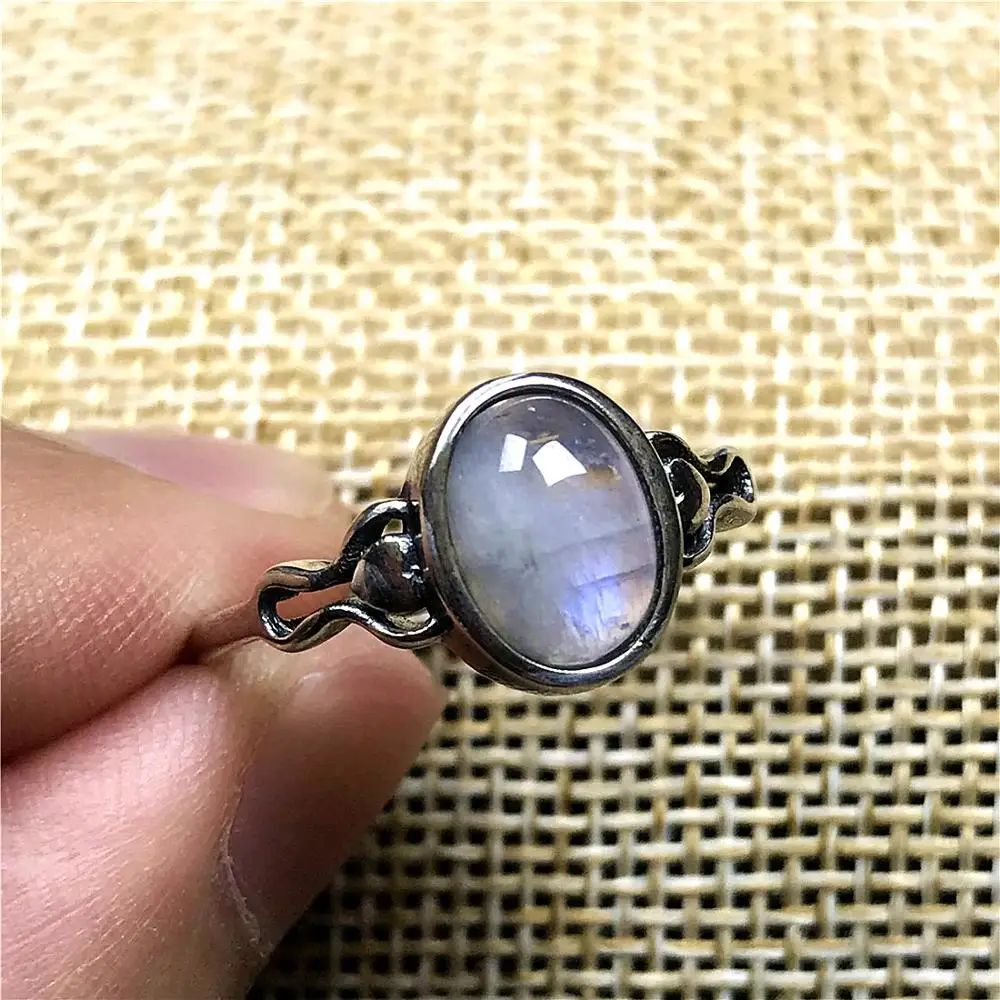 

Natural Moonstone Ring Jewelry For Woman Man Healing Crystal Silver Stone 10x8mm Beads Blue Light Gemstone Adjustable Ring AAAAA