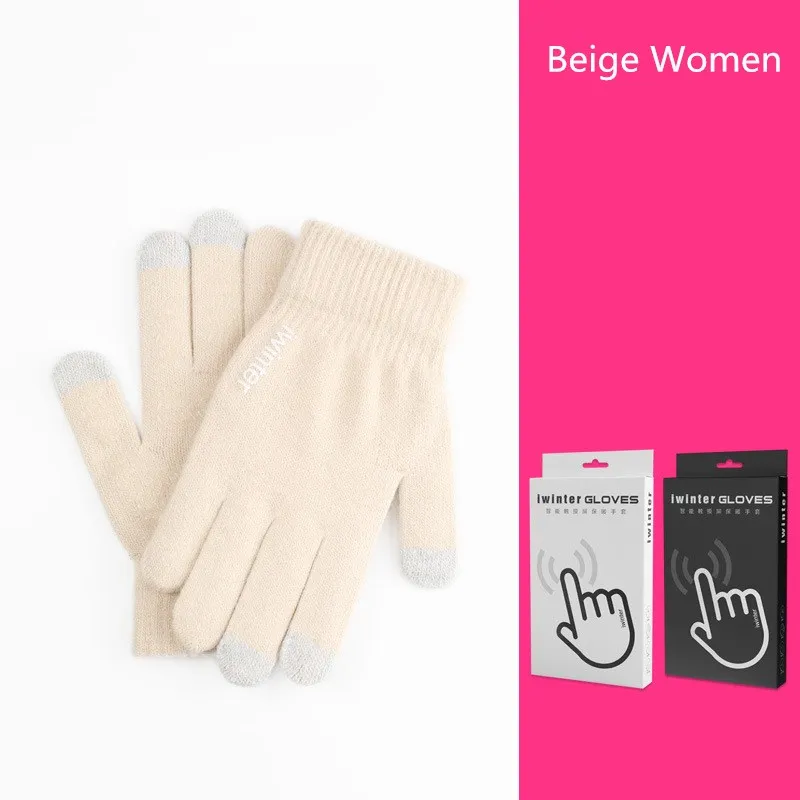 Fashion Touch Screen Gloves Men Women Winter Warm Knitting Mittens Anti Slip Thicken Full Finger Guantes