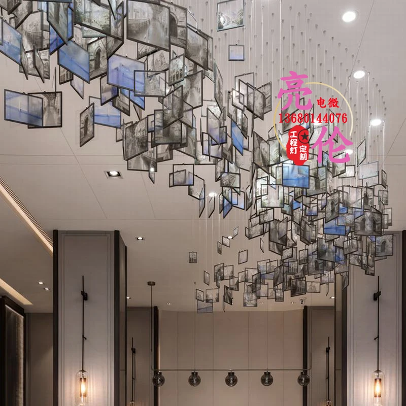 Художественная стеклянная люстра лобби отдел продаж КТВ клуб квадратный