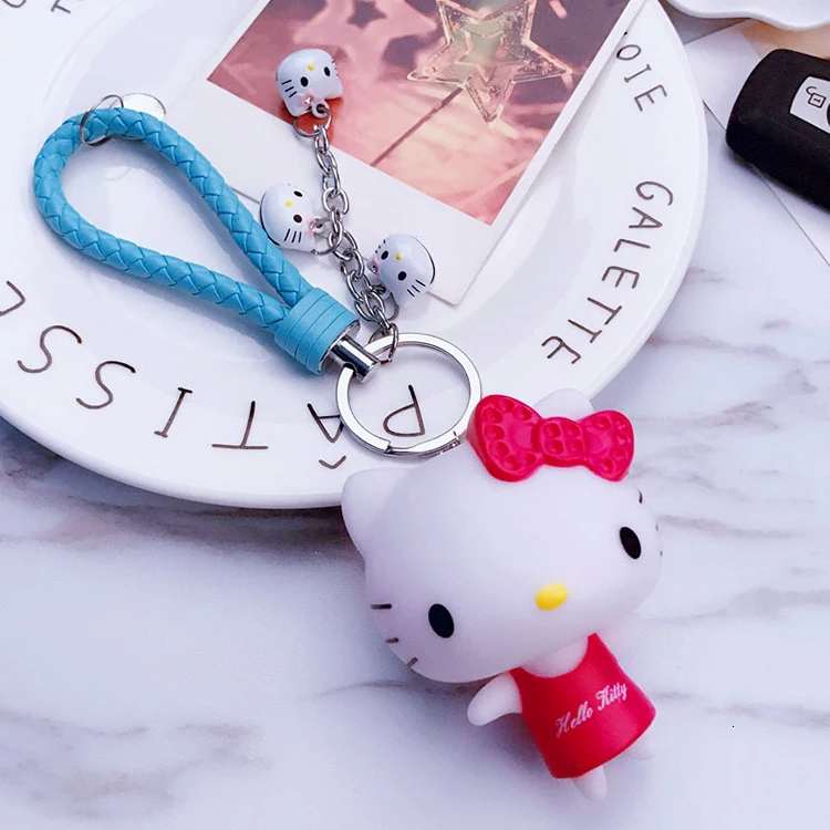 Милый розовый Кот hello kitty кукла брелок кожаный шнур брелок держатель металлический брелок с колокольчиком брелок Шарм сумка Подвеска для автомобиля подарок
