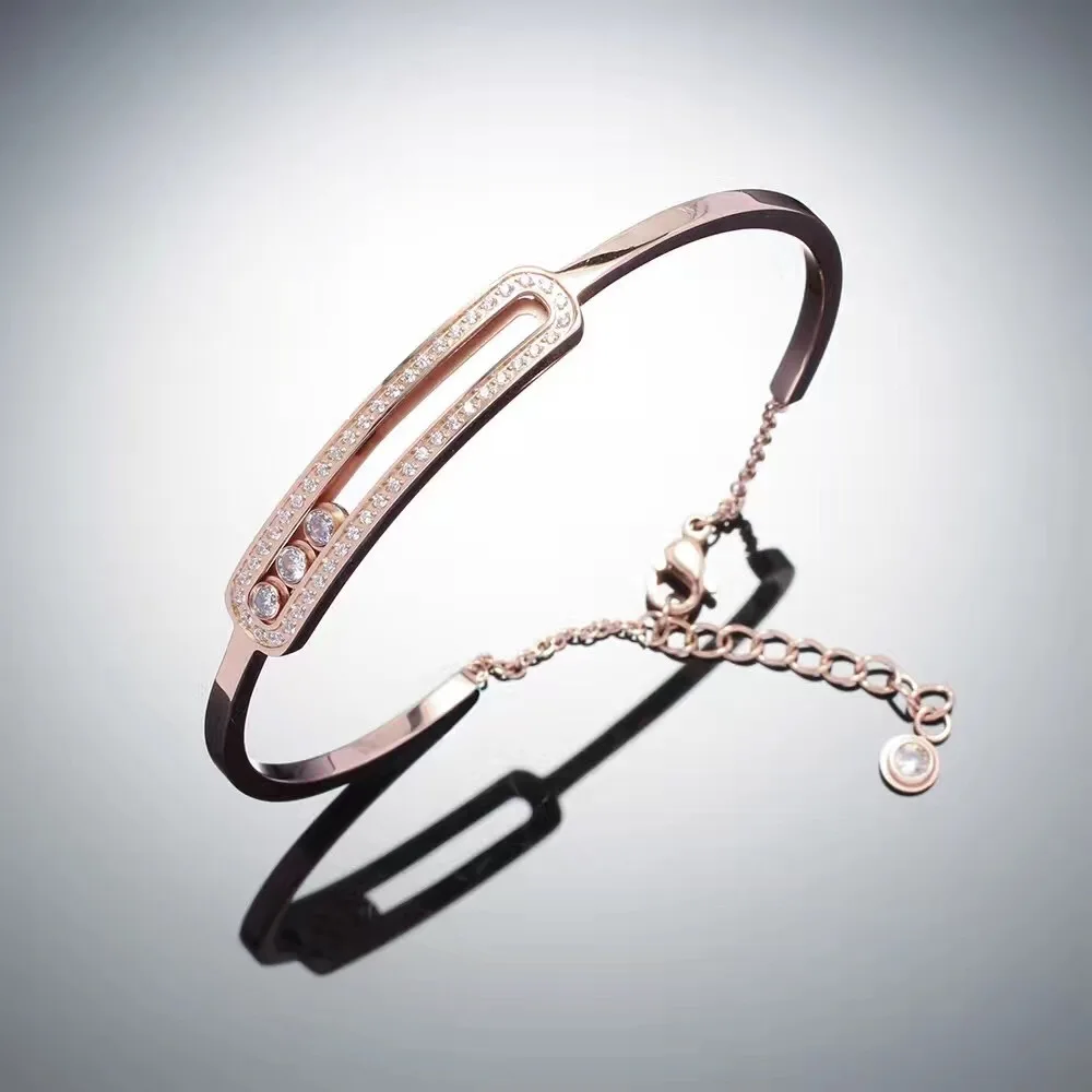 

Famous Luxury Brand Stainless Steel CZ Bracelet Bangle Women Cubic Gold Rose Gold Cuff Bracelet Party Jewelry Gift Female