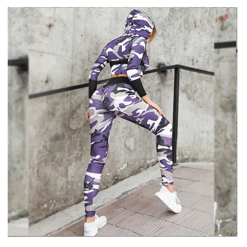 Женский Камуфляжный комплект для йоги одежда тренировок спортивные костюмы