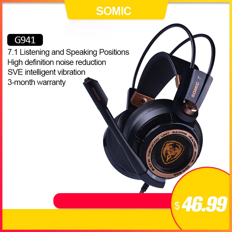 Игровые наушники Somic G941 USB 7.1 Виртуальный объемный звук Игровая гарнитура Наушники с микрофоном Стерео басовые вибрации для ПК наушники игровые наушники