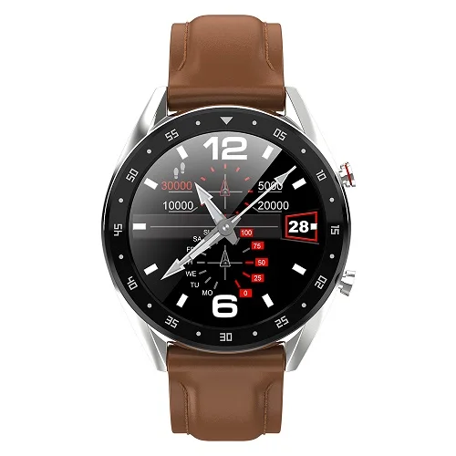 Brown Leather YOCUBY L7 ЭКГ Смарт спортивные часы PPG HRV отчет сердечного ритма сна монитор IP68 Водонепроницаемый плавание фитнес трекер для мужчин - Цвет: Brown Leather