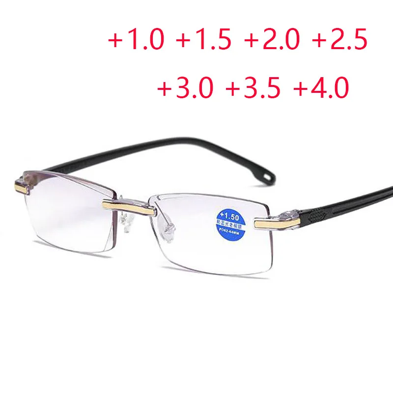 

Очки для чтения унисекс, ультралегкие, без оправы, с прозрачными линзами, с защитой от голубого света, для работы за компьютером, от + 1 до + 4,0