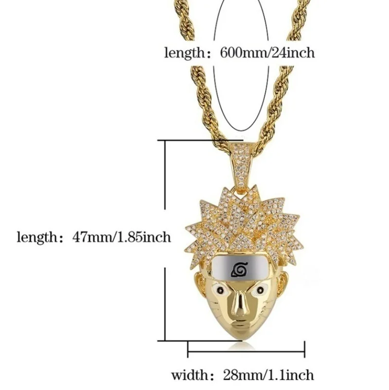 Наруто Uzumaki индивидуальная Подвеска Ожерелье мужское ожерелье C Iced Out CZ цепи хип