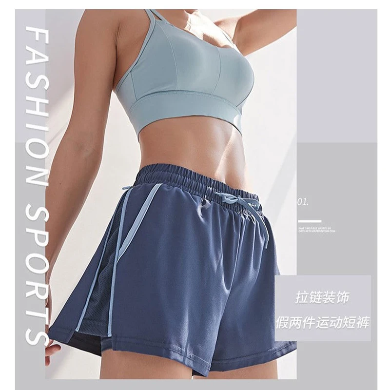 

Застежка-молния, шорты для бега, для женщин 2 в 1 леггинсы для тренажерного зала, Спортивная шорты для бега Байкер колготки фитнес бесшовного ...