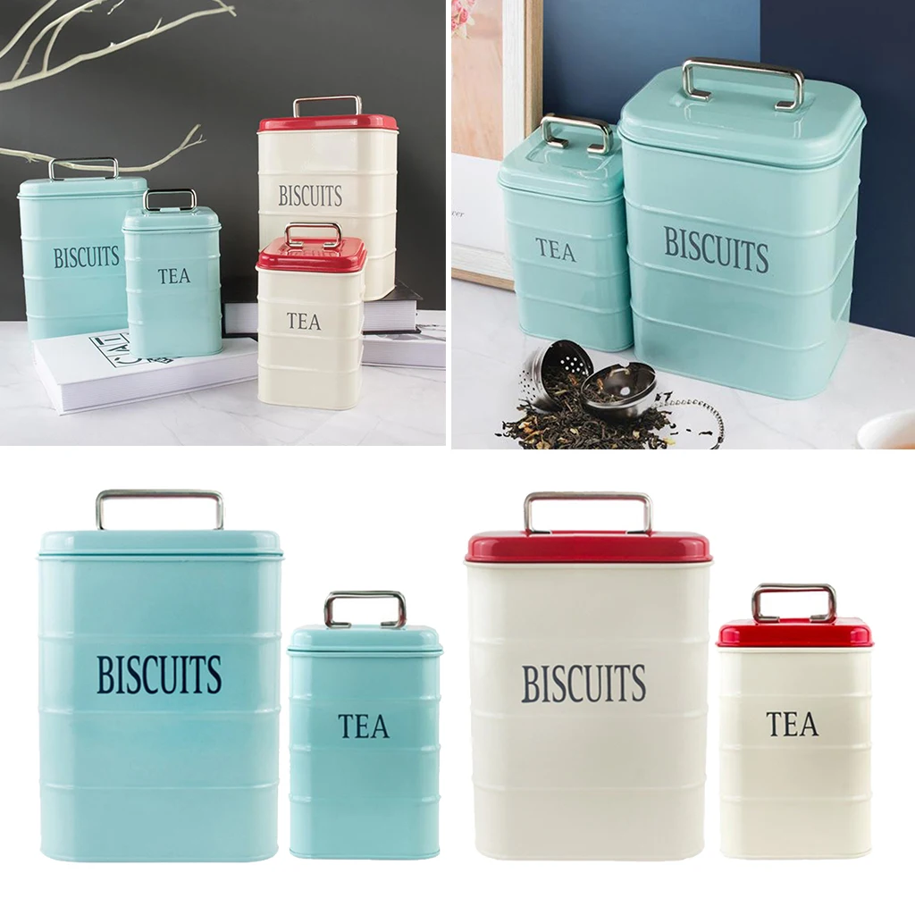 

2PACK Metal Tin Storage Box Kitchen Tea Coffee Candy Biscuit Can 1.3L/2L