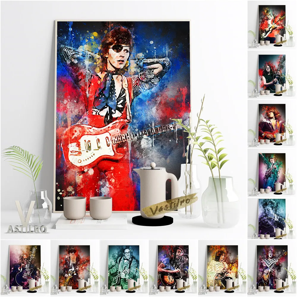 

All Star Guitarist Star Portrait Exhibition Poster Watercolor Music Legend Art Prints Canvas Painting Bar Pub Club Home Decor