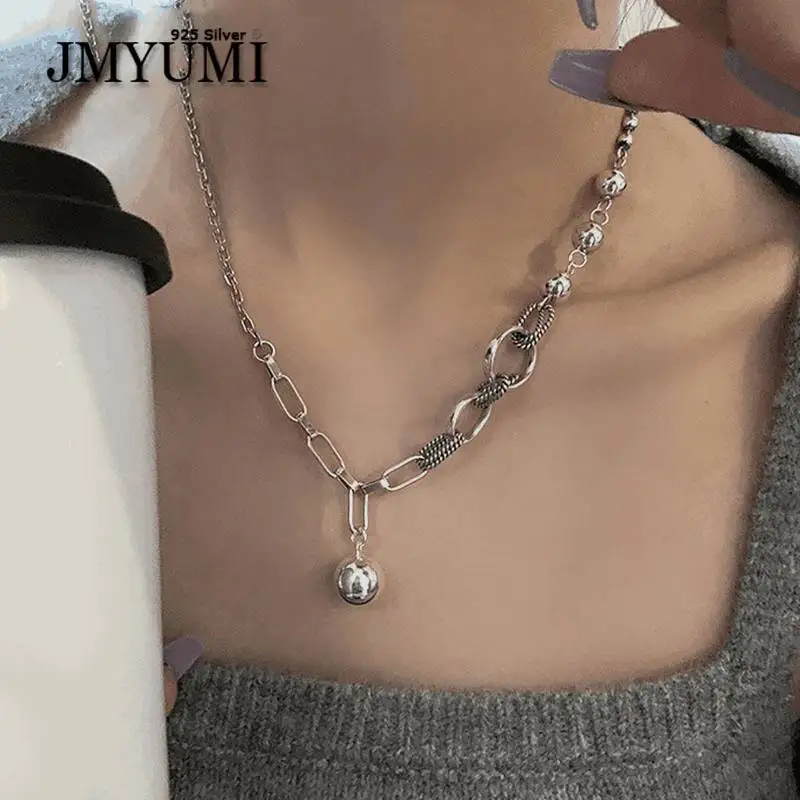 

JMYUMI 925 Sterling Silver Sweater Necklace New Fashion Punk Hip Hop Splicing Chain Sweet Couples Party Jewelry Gifts for Women