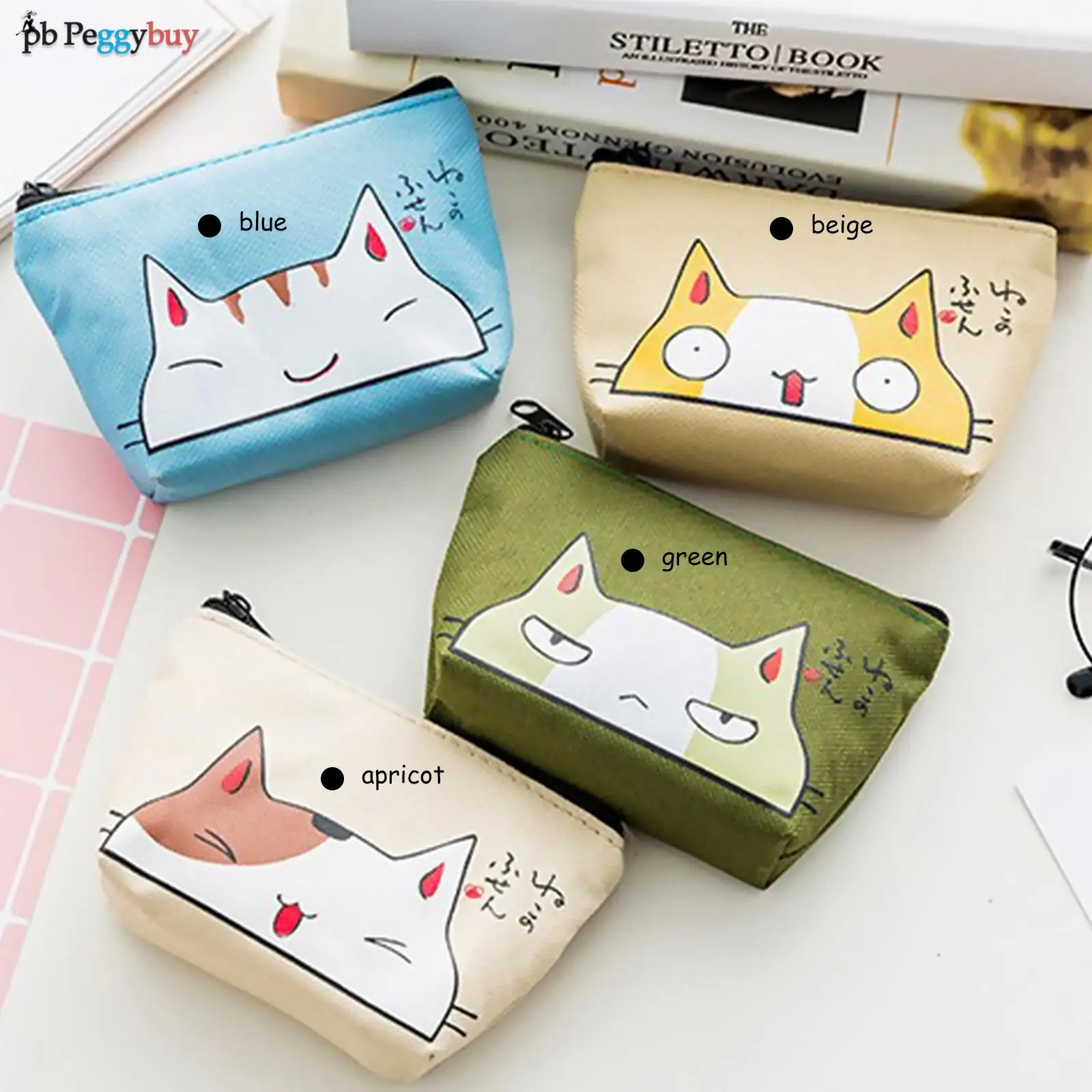 

Кошелек для монет с мультяшным котом, кошелек на молнии, Женский дорожный органайзер, уникальный подарок для женщин и детей