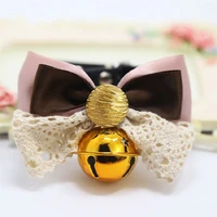 cute cats adjustable collar synthetic leather bowtie necktie plaid lace pet bowknot with bell kitten accessories grooming dog