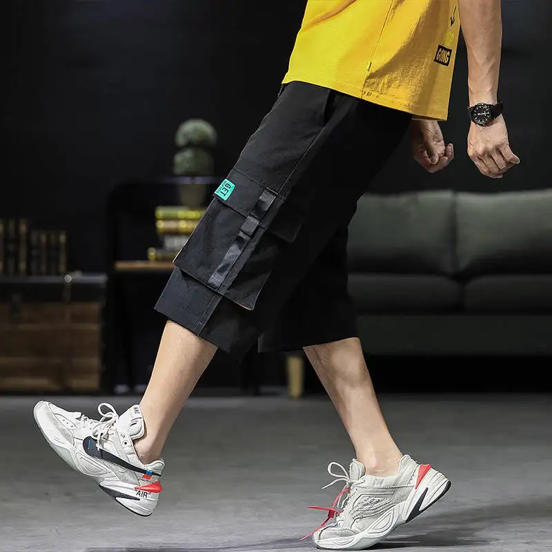 

Drop Men Cargo Shorts Streetwear Casual High Street Loose Short Pants Black Summer Knee Length Shorts Men Funny Hip Hop Shorts