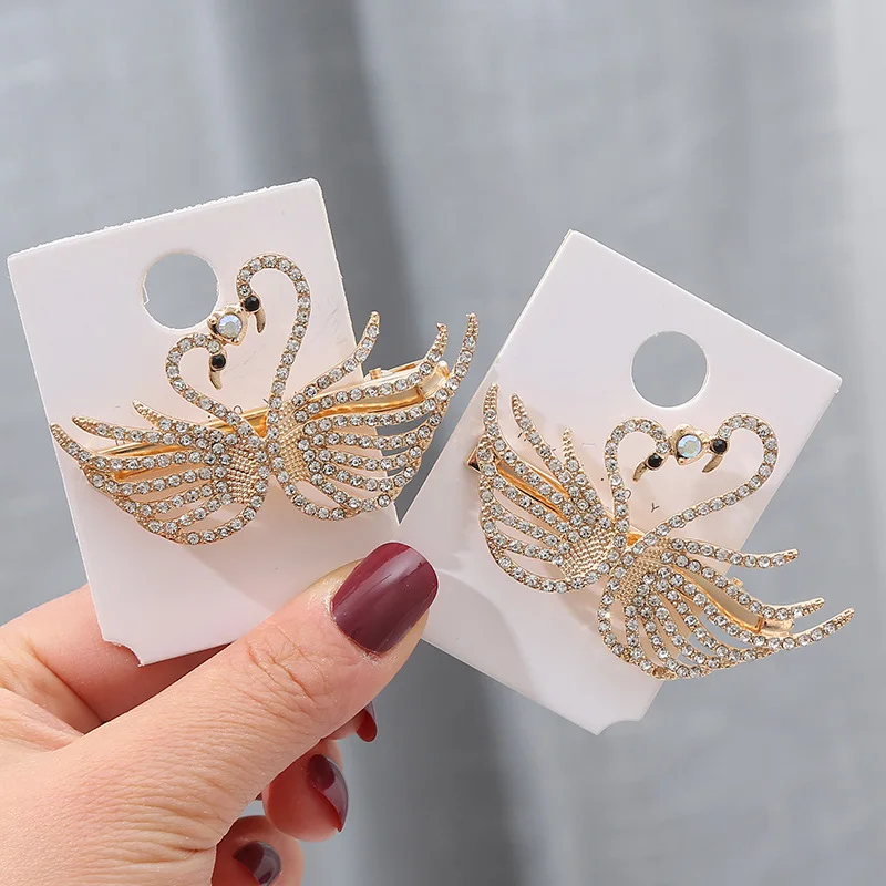 

Elegant Crystal Swan Barrettes Hair Clips for Women Vintage Rhinestone Hairpins Headwear Girls Hair Accessories Jewelry Clips