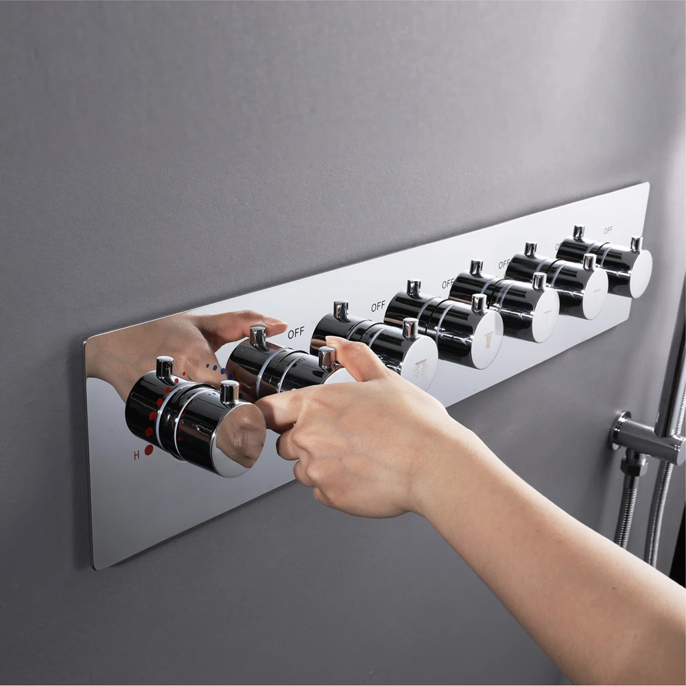 bathroom faucet thermostatic shower valve brass 456 functions chrome concealed mixer wall bath with embedded accessories tap free global shipping