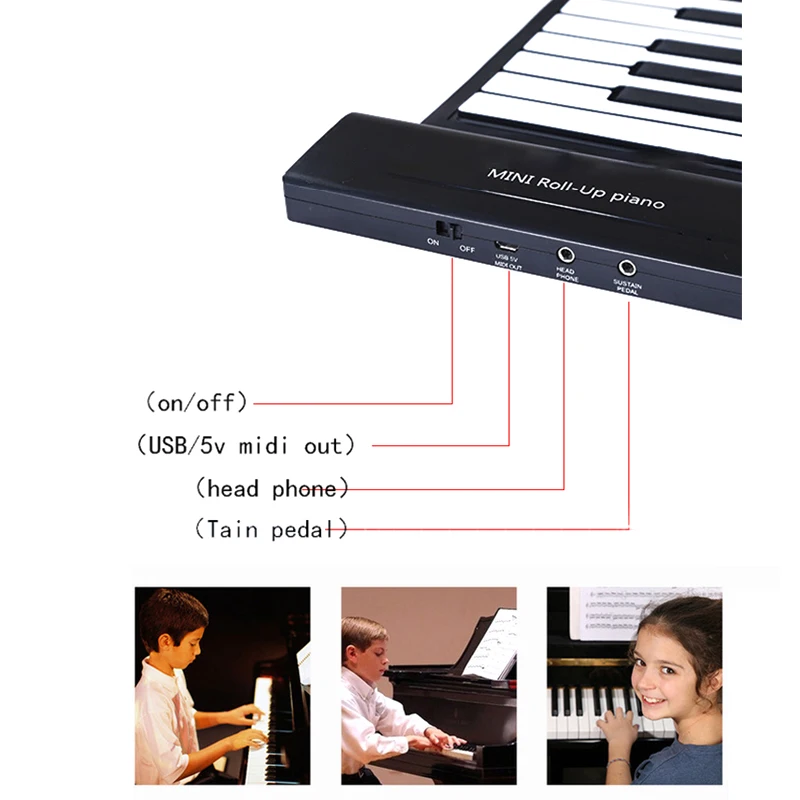 Portable Folding Electronic Organ Hand Roll Piano Flexible Roll up Keyboard Silicone Piano Electric Instrument Children Beginner enlarge