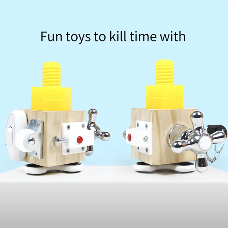 

Best Busy Board Block Montessori Unlock Toy Funny Cube High Quality Wooden Toy Preschool Logical Training