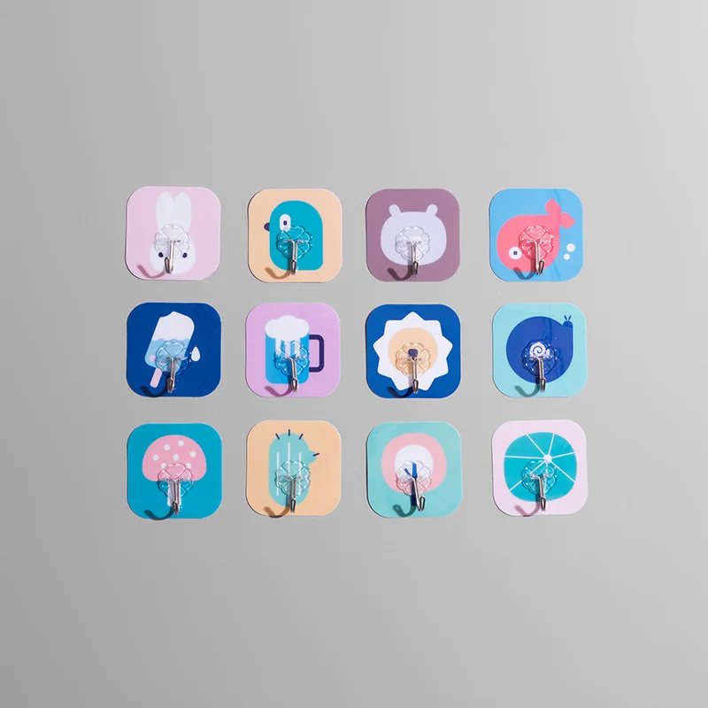 

12Pcs/set Dercorative Wall Hooks Cute Cartoon Adhesive Hooks Suction Cup Sucker Wall Storage Holder For Kitchen Bathroom
