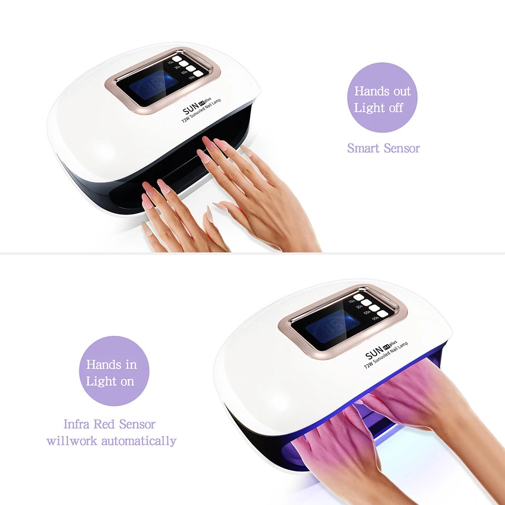 

XZMUV 72W Nail lamp 10/30/60/99s Timer Auto Sensor Nail Dryers Lamp Shape Nail Gel Polish Machine Nails Art Tools LEDs UV Lamp