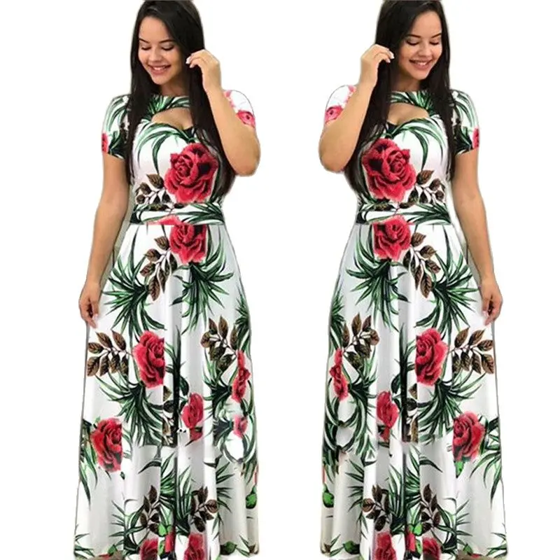 

2021 Summer Large Casual Women's Printed Robe Party Vestidos Ladies Pullover Streetwear Long Bandage Extra Dress