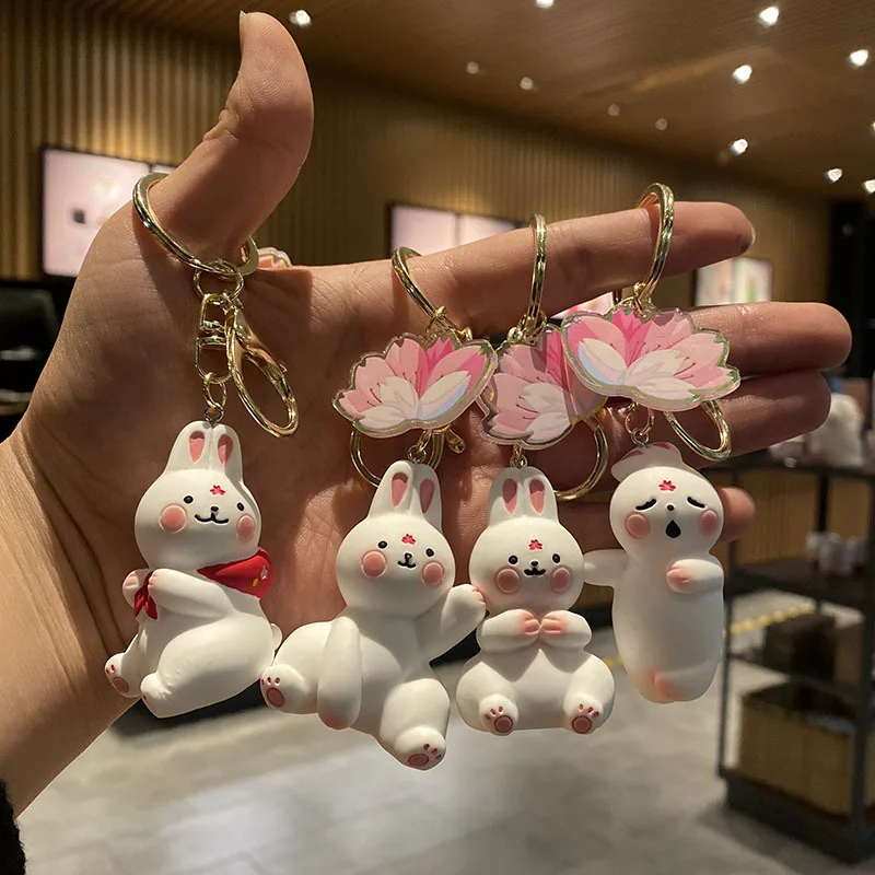 

2021 Kawaii creative acrylic keychain cute rabbit bag pendant cartoon accessories car key chain jewelry