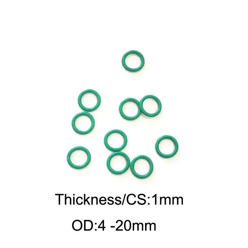 

100 PCS FKM Rubber O RING CS1mm x OD 4/5/6/7/8/9/10/11/12/13/14/15/16/17/18/19/20 O-Ring Fluorine O Gasket Sealing Green ORing