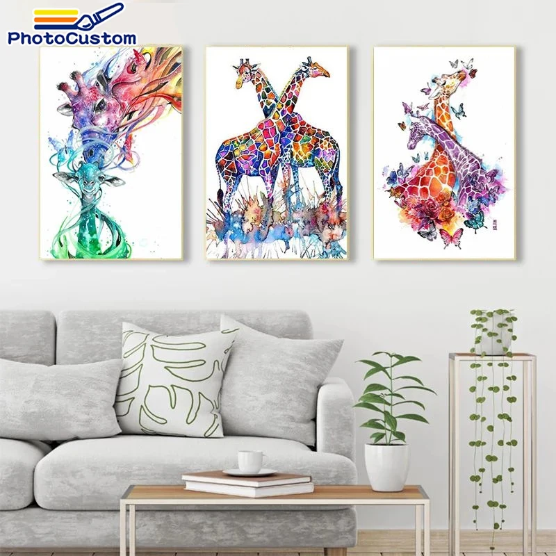 

PhotoCustom Frame Paint By Numbers Animals giraffe For Adults Kids Handpainted Oil Painting Canvas Drawing DIY Gift Home Wall