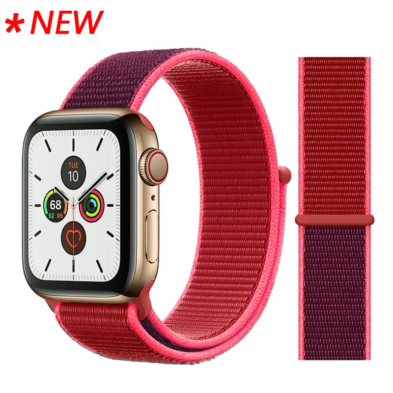 Для наручных часов Apple Watch, версии 3/2/1 38 мм 42 мм нейлон мягкий дышащий нейлон для наручных часов iWatch, сменный ремешок спортивный бесшовный series4/5 40 мм 44 мм - Цвет ремешка: 56 Red Sport