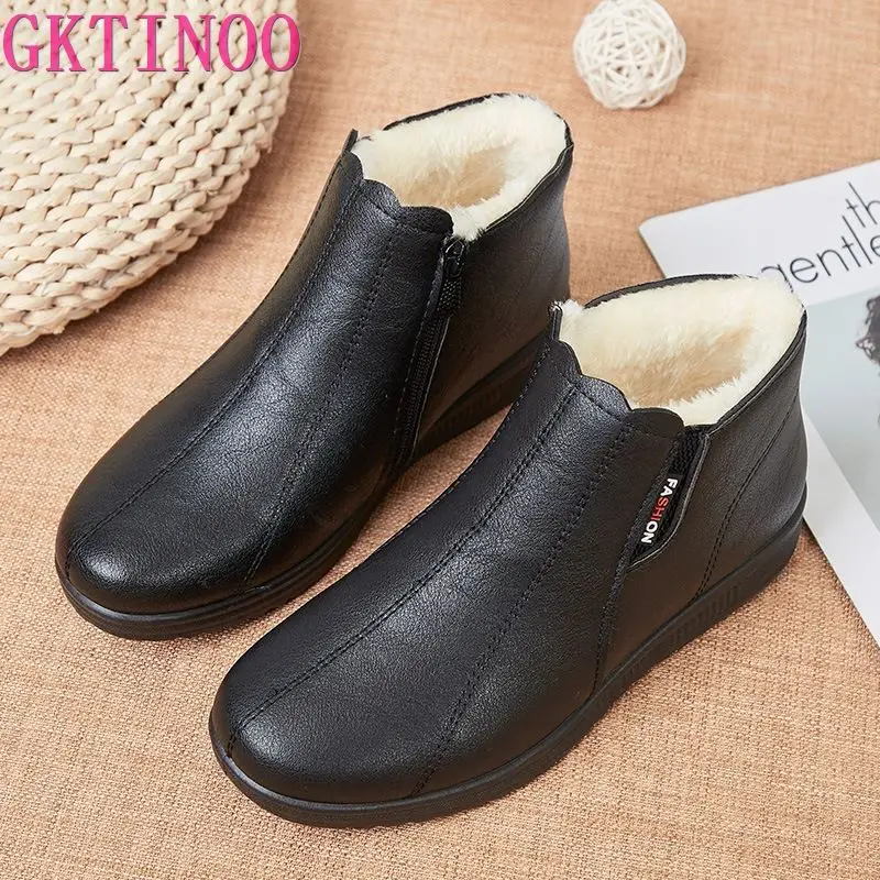 

GKTINOO/2022 г.; Модные водонепроницаемые ботильоны; Женская зимняя обувь из плюша для женщин; Черные зимние ботинки; Женская кожаная обувь