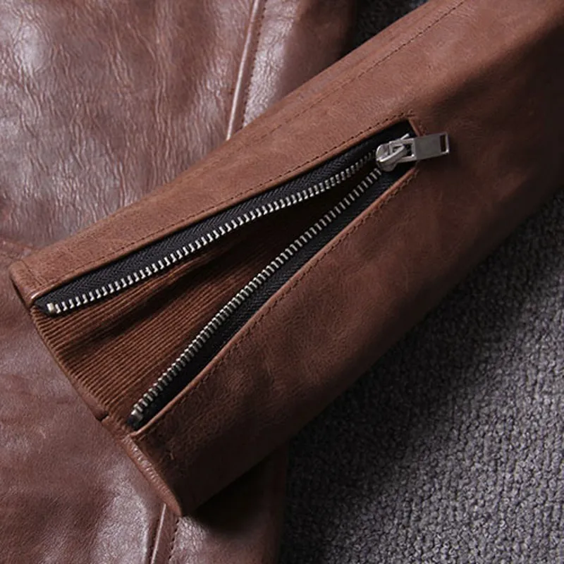 

Brand Designer Mens Luxury Horsehide Natural Leather Jacket Vintage Coats Slim Fit Stand Collar Pilot Jacket Motorcycle Overcoat