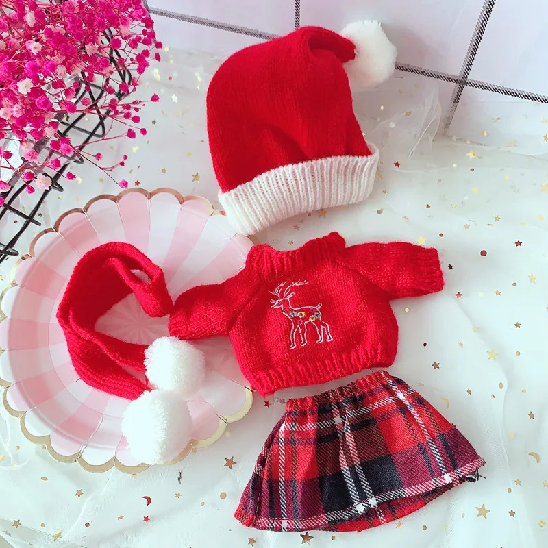 

20cm Star Idol Doll's Red Santa Knitting Hat Fawn Sweater Scarf Suit 20cm Star Idol Doll's Clothes Accessories(without Doll)