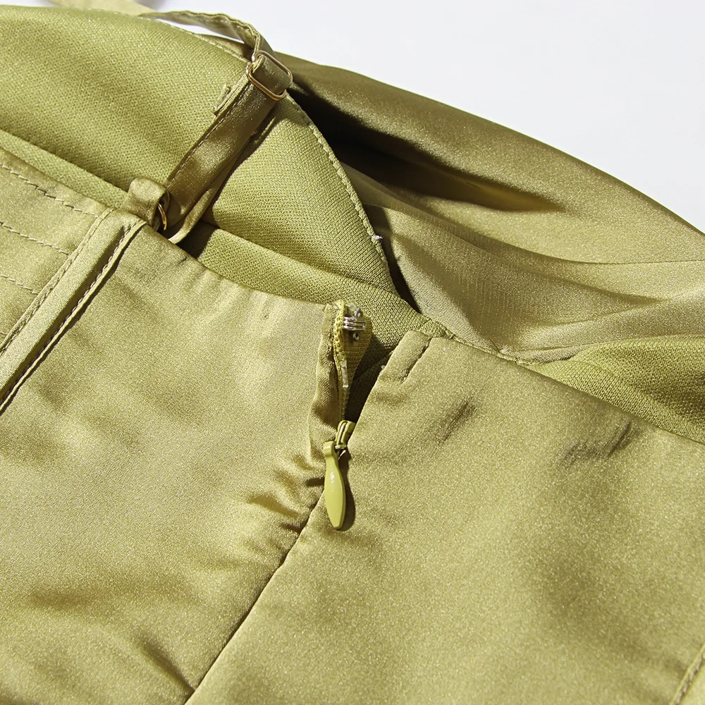 

Fashion Sexy Backless Satin Midi Dresses Sleeveless Club Party Holiday Spaghetti Strap Sundress Shinny Green Brown Sexy Dresses