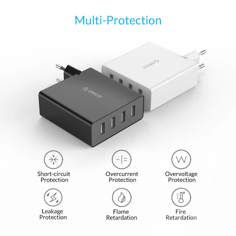 ORICO 4 порта настенное USB зарядное устройство для телефона Быстрая зарядка 5V2. 4A * 6A30W