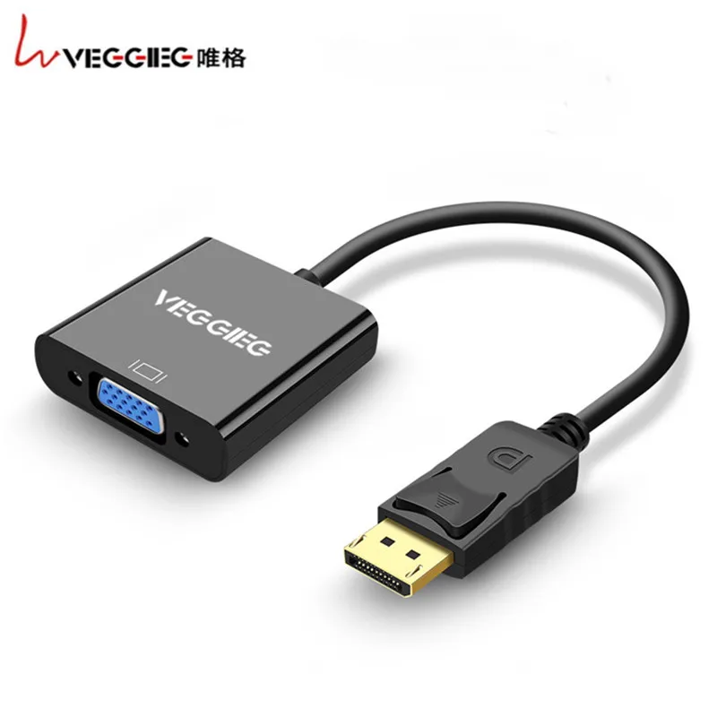 Veggieg 1080P DisplayPort для VGA адаптер DP папа-VGA Женский дисплея конвертер ТВ-проектор Macbook