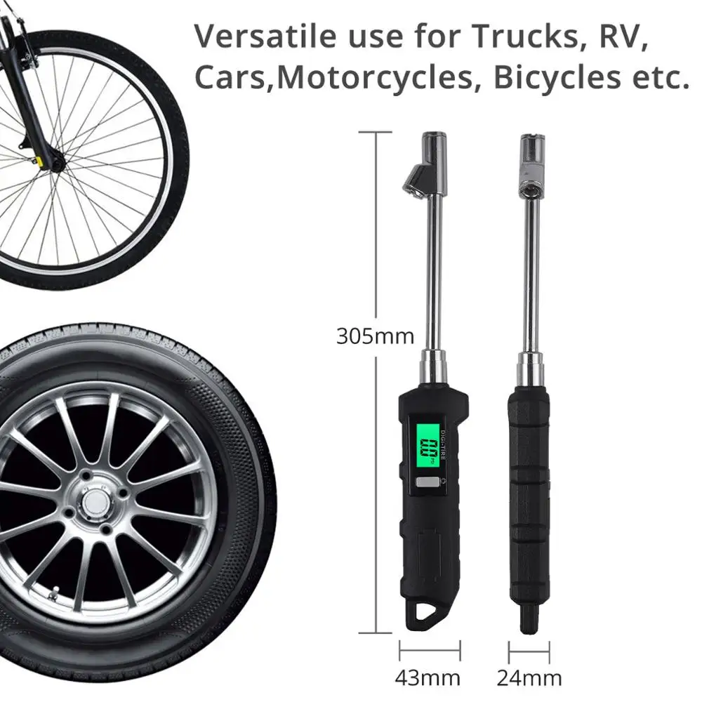 

Proster Digital Tire Pressure Gauge 230 PSI RV Heavy Duty Dual Head Stainless Steel Made With LCD & Flashlight for Truck Car