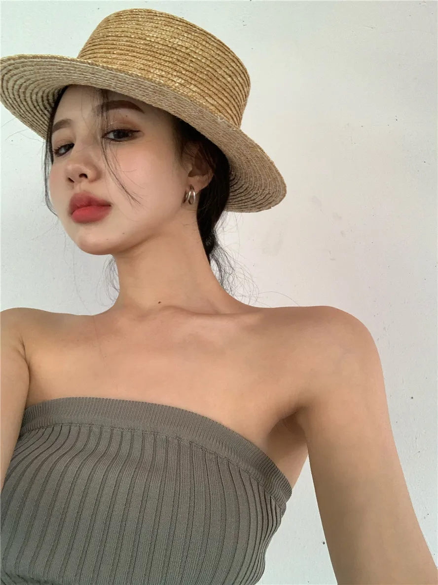 

Two-pieces Leisure Sexy Strapless Knitting Sets Women Sleeveless Camis + Pants 2021 Korean Women Clothing Set Female Suit 7682#