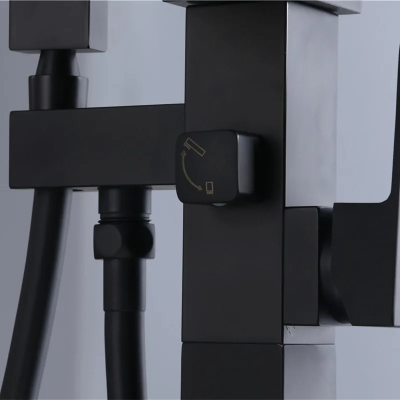 Матовый черный смеситель для ванны квадратный кран Водопад стойка душа