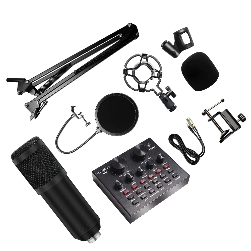 

8Pcs/set Bm 800 Microphone Kit For Computer 7 Colors With V8 Sound Card Professionnel Microfone Studio Microfono Condensador