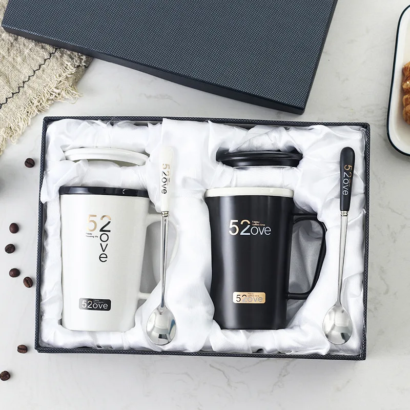 

Lovely Couple mug Gift Box Ceramics Coffee Milk cups For Valentine's day Gift Wedding Souvenir Couple Engagement Gifts