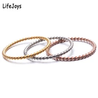 women thin ring stainless steel spiral wire rope twisted ring small minimalist jewelry trendy rose gold silver color size 4 to 9