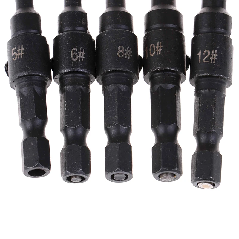 

5pcs/lot HSS Screw Countersink Drill Bit Set Quick Change Hex Shank Countersink Drill Bits # 5, # 6, # 8 , # 10 ,# 12